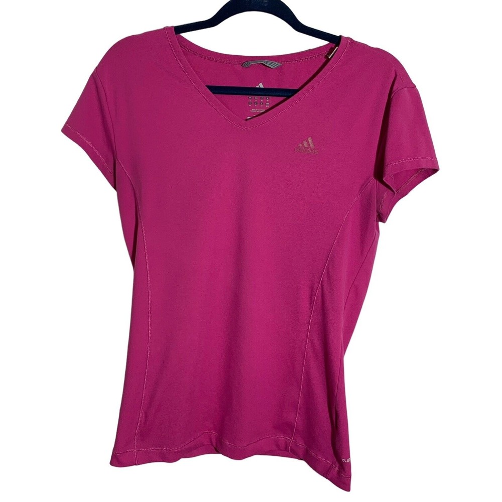Adidas Climalite Womens Size Medium Pink Athletic Shirt Stretch Short Sleeve